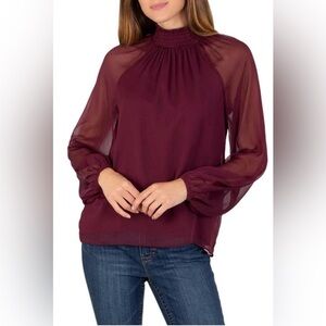 Joie Deep Burgundy Sheer Blouse